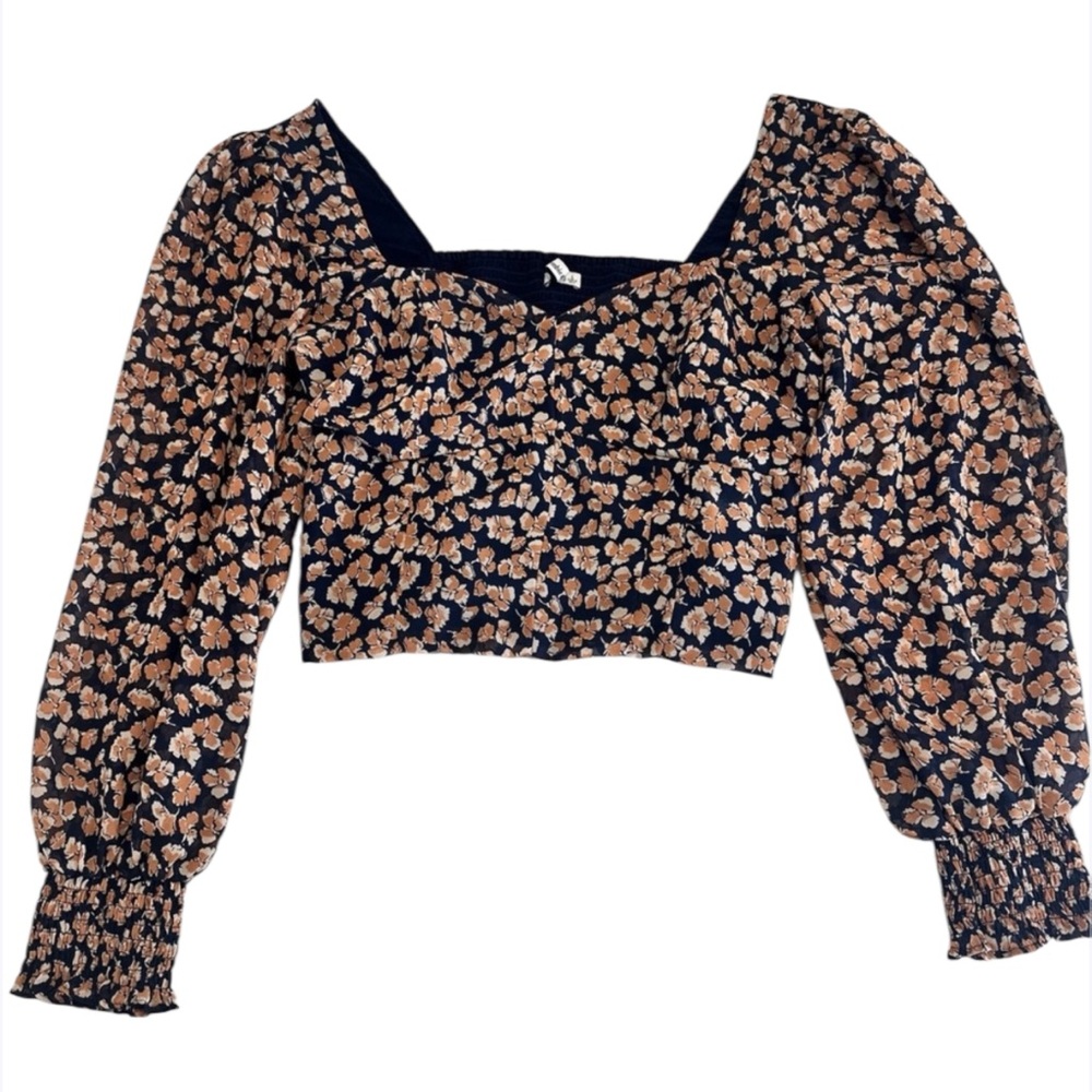 Abercrombie & Fitch Milkmaid Cottage Crop Top Womens  Floral‎ Puff Long Sleeve L